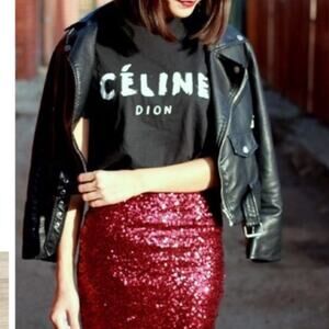 NWT Celine Dion Black Fashion Tee Sz Small